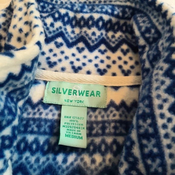 Fleece Vest Sleeveless Full Zip Blue White Nordic Snowflake Sz M - Picture 8 of 13